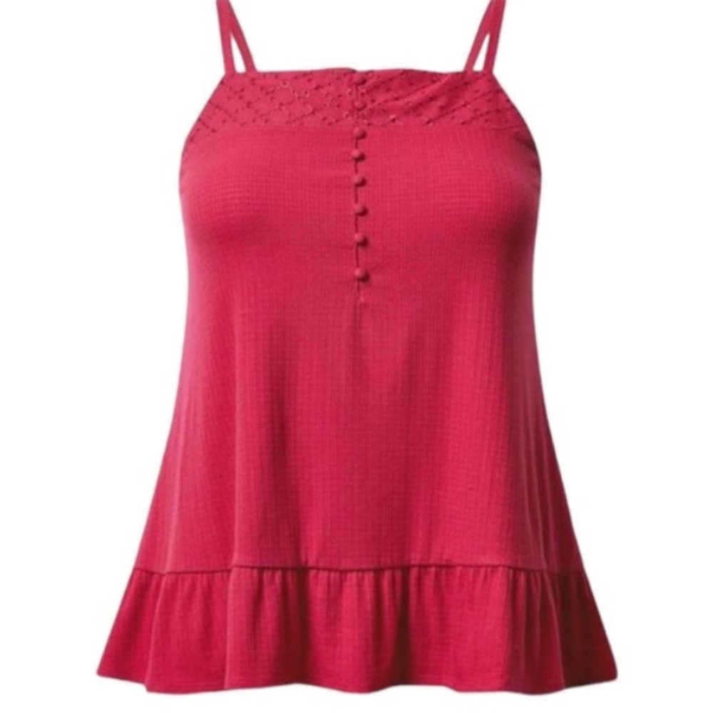 Texture Knit Woven Eyelet Square Neck Swing Tank